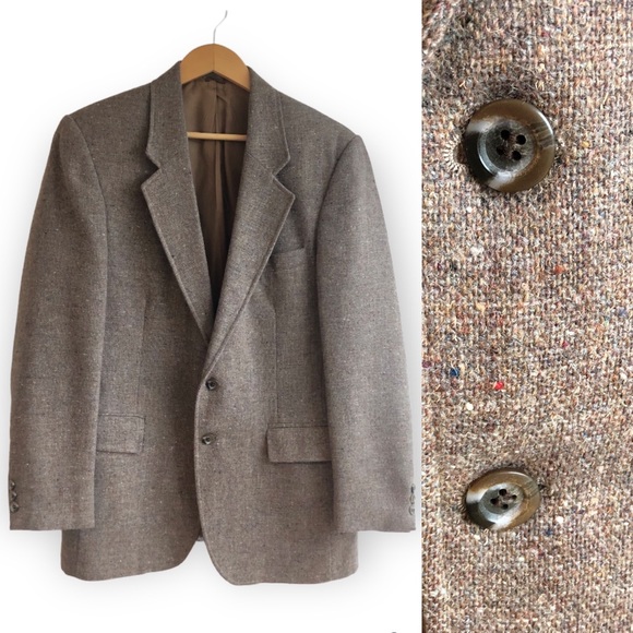 VNTG Levis WOOL Blazer Sport Dress Coat Jacket Two Button Brown Tweed 40R - Picture 1 of 15
